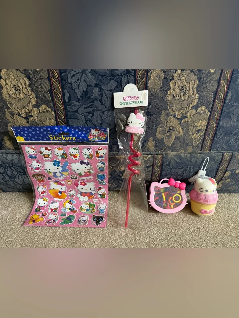 Hello Kitty Pink Toy Set with Spiral Straw, Sticker Sheet & Accessories